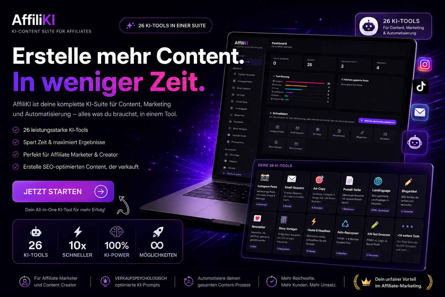 AffiliKI Dashboard und Content-Tools im Überblick